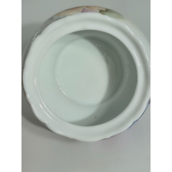 Antique Hand Painted Porcelain Sugar Bowl With Purple Lid & Floral Design - Picture 9 of 12